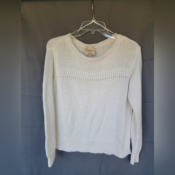 Elie Tahari Crew Neck Ribbed Texture Pullover Sweater in‎ White-Size Large - Picture 1 of 6